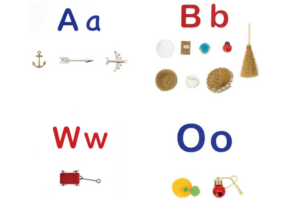 Felt Movable Alphabet with Small Objects, phonetic sounds, teaching letter sounds, Montessori language materials, budget-friendly Montessori materials, The Montessori Room, Toronto, Ontario, Canada. 