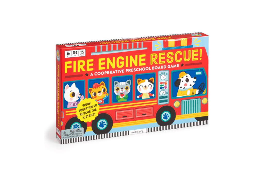 Fire Engine Rescue! Cooperative Board Game, Mudpuppy, first board games for kids, best board games, cooperative games, games that teach turn-taking, preschool board games, The Montessori Room, Toronto, Ontario, Canada. 