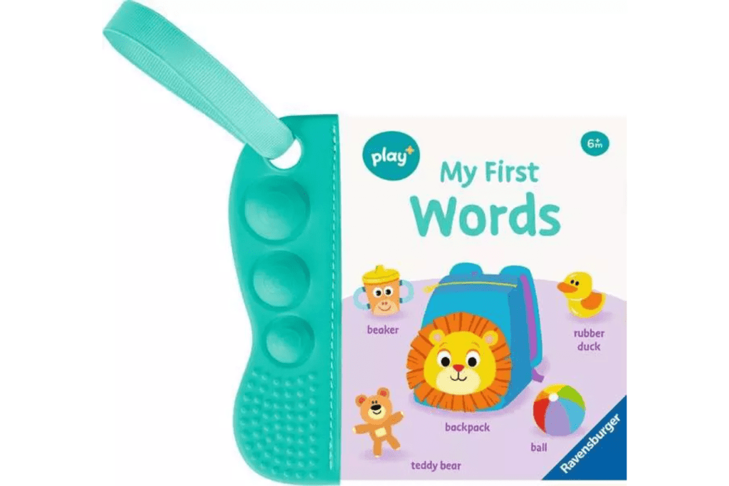 Flip & Pop First Words Book, Ravensburger, Play+, board books for babies, board books for toddlers, travel toys for infants, travel toys for toddlers, pop-its for babies, The Montessori Room, Toronto, Ontario, Canada. 