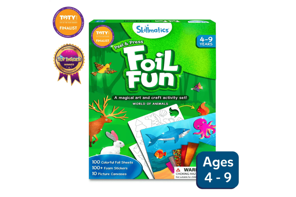 Foil Fun: World Of Animals | No Mess Art Kit (ages 4-9), award-winning craft kits for kids, travel toys, The Montessori Room, Toronto, Ontario, Canada. 