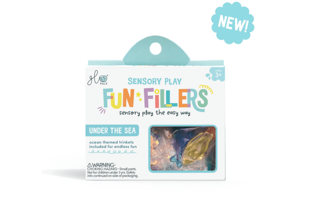 Glo Pals Fun Fillers Under the Sea, Glo Pals Toronto, Glo Pals bath toys, sensory bottle, DIY sensory bottle, DIY sensory bin, sensory bin filler, Toronto, Canada, how to make sensory bin, things to add to sensory bin. 
