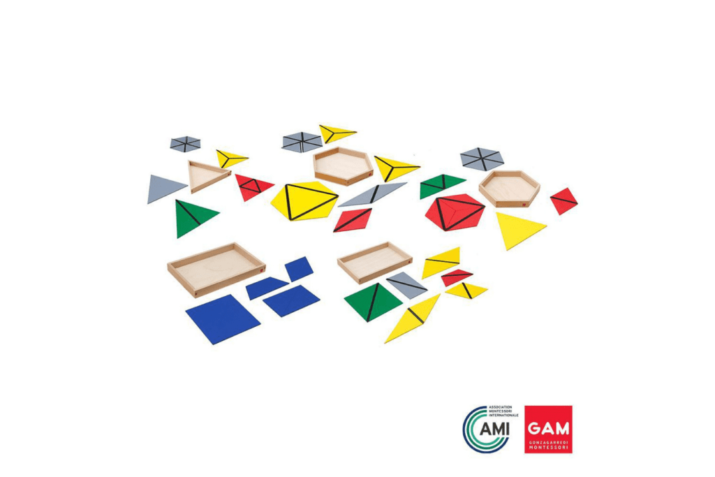 GAM Constructive Triangles, AMI-approved, Montessori materials, Montessori sensorial materials, plane geometry, Montessori classroom materials, Montessori Casa materials, The Montessori Room, Toronto, Ontario, Canada