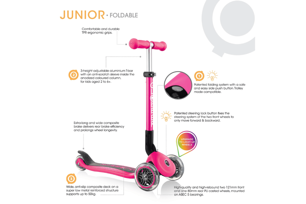 Globber Junior Foldable Scooters - 3 Wheel Scooter for Toddlers