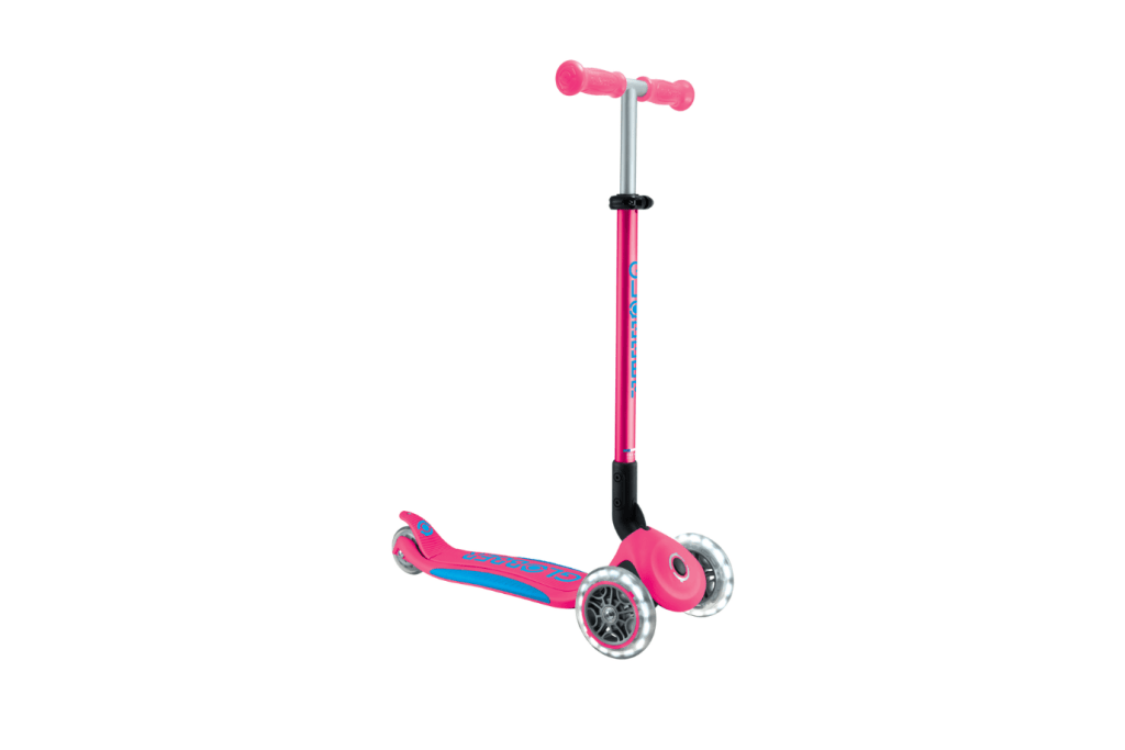 Incredible Novelties Fuschia/Sky Blue Globber Primo Foldable Scooter with Lights