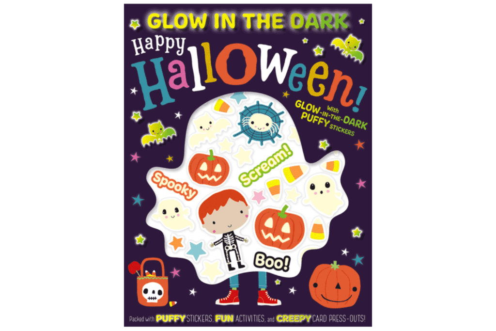 Glow In The Dark Happy Halloween! Activity Book, Halloween-themed gifts for kids, Halloween crafts, Halloween travel toys, The Montessori Room, Toronto, Ontario, Canada. 