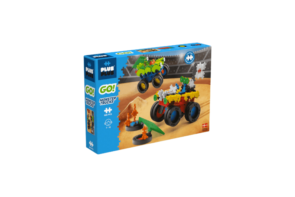 Go! Monster Trucks Plus Plus - 600pcs Toronto, Plus Plus Toronto, Made in Denmark toys, toys from denmark, puzzle building toy, building toy puzzle pieces, travel toys for kids, best toys to bring to a restaurant, best toys to bring on a plane, plus plus Toronto, Canada