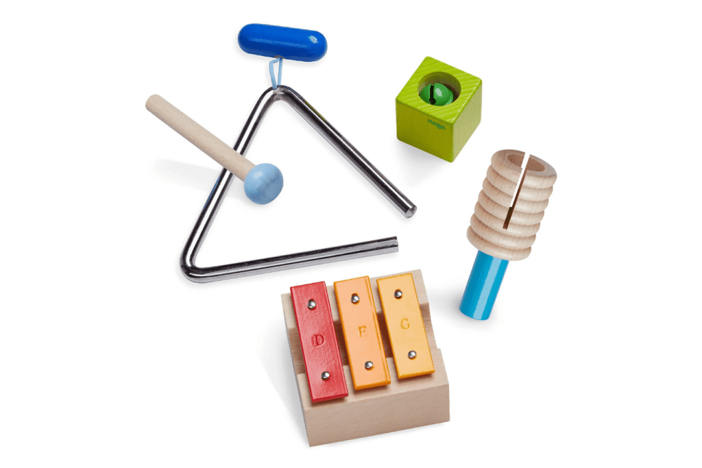 Musical Sounds, Musical Joy Play Set, HABA, instruments for toddlers, wooden instruments, instrument gift set for toddlers, instruments for 2 year old, The Montessori Room, Toronto, Ontario, Canada. 