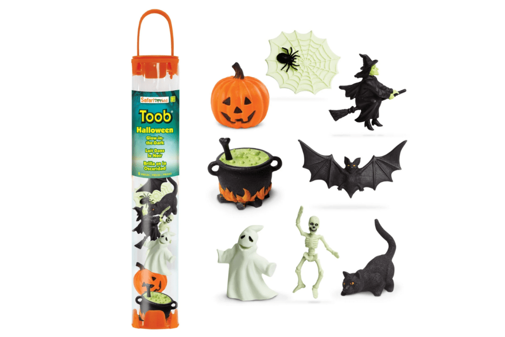 Glow In The Dark Halloween Tube Toys In A Toob, Halloween sensory bin, halloween sensory bin loose parts, Toronto, Canada
