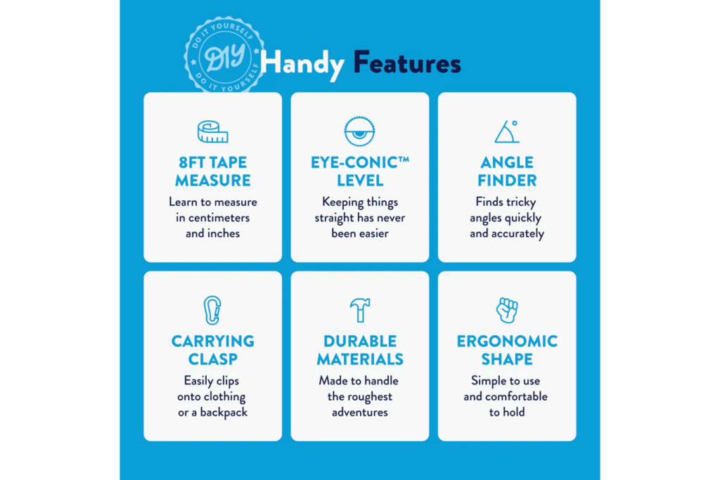 HandyFamm STEM Starter 3-in-1 Tool (Tape Measure, Level & Angle Finder)