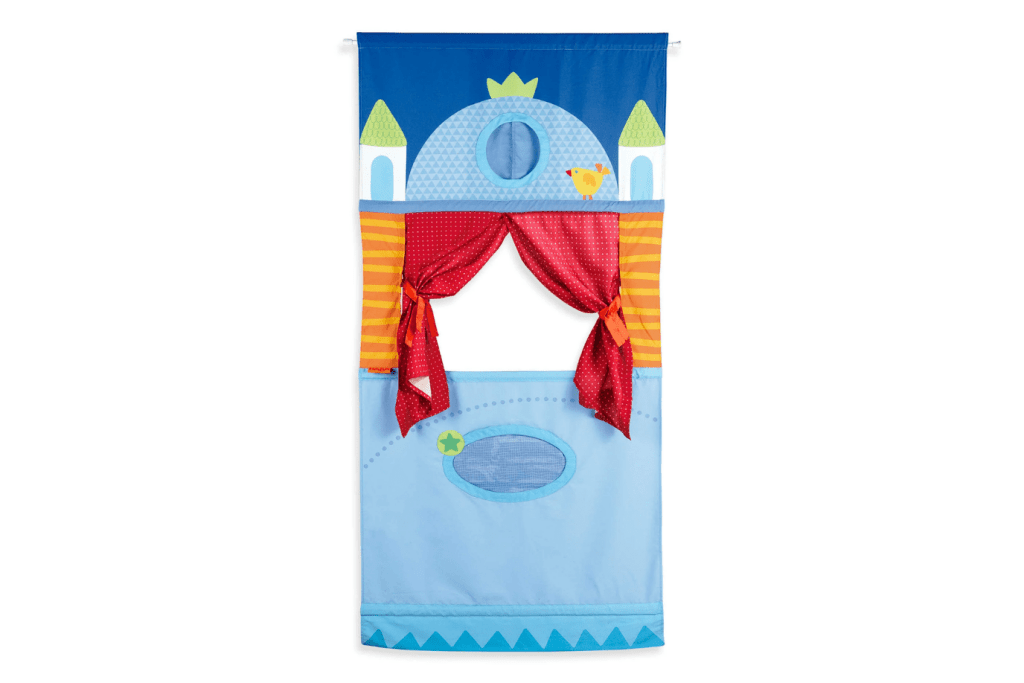 Hanging Doorway Puppet Theater, HABA toys, compact puppet theatre, easy to store puppet theatre, portable puppet theatre, best toys for pretend play, puppet theatre for hand puppets, The Montessori Room, Toronto, Ontario, Canada. 