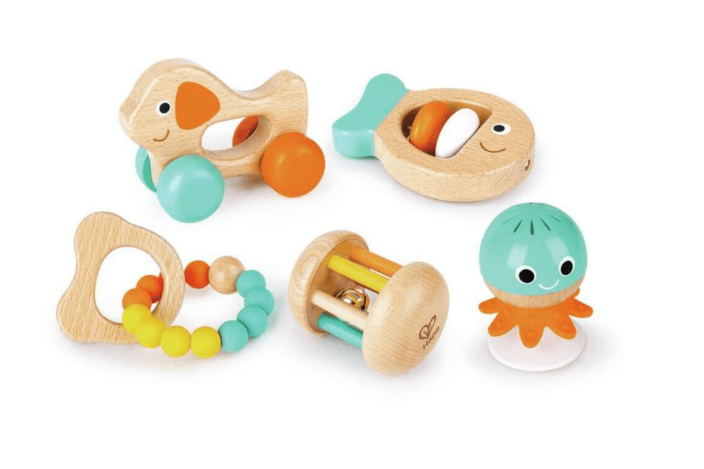 Hape Multi-Stage Sensory Gift Set, infant instrument set, best toys for infants, wooden toys for babies, infants, children, Toronto, Ontario