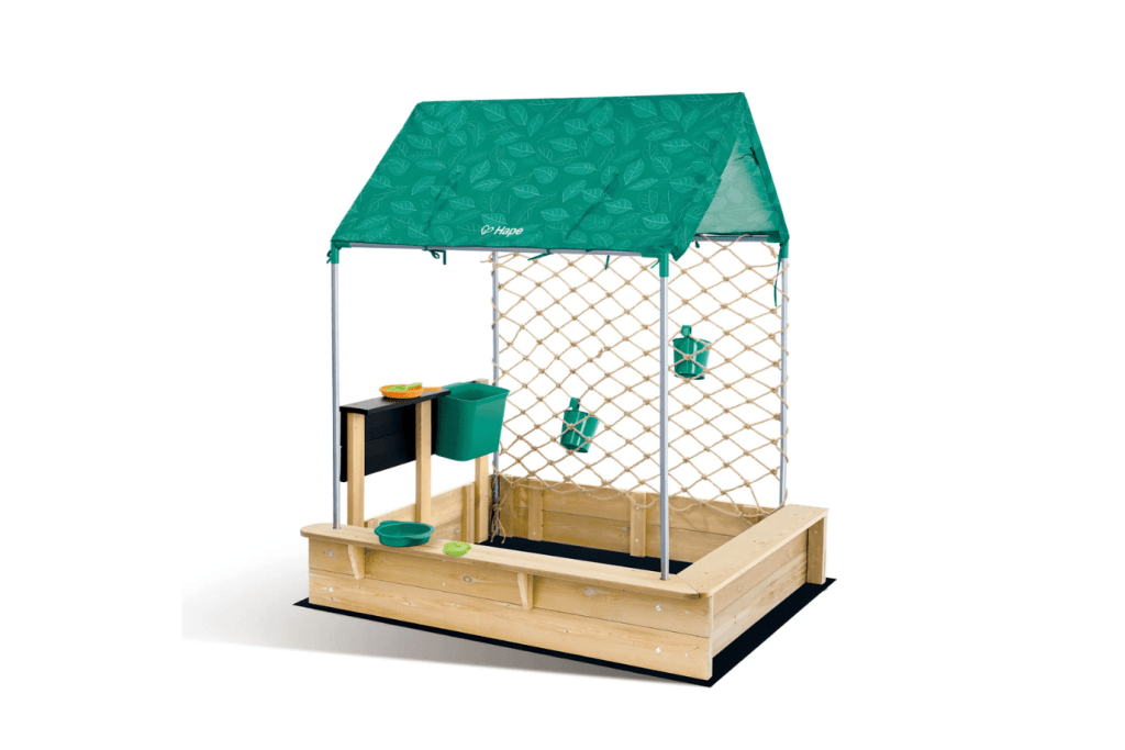 Hape Sandbox Cabana, sandbox Toronto, best sandbox for kids, sandbox Canada, hape sandbox, covered sandbox, backyard sandbox, easy to build sandbox, Toronto, Canada