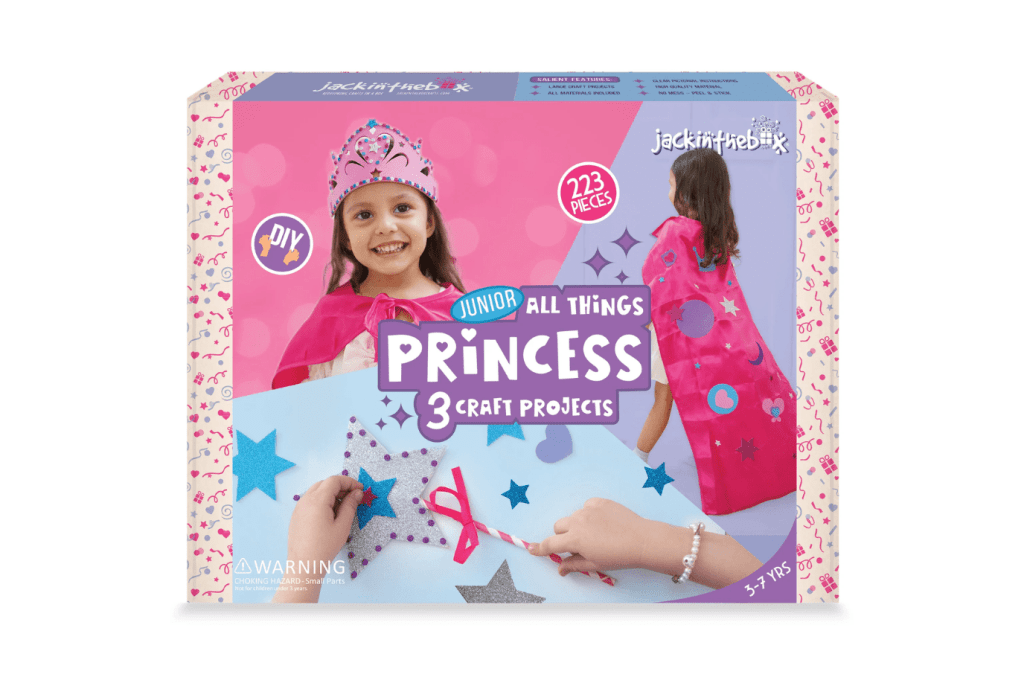 JackInTheBox 3-in-1 Junior All Things Princess, 3 years and up, 3 princess-themed crafts, gifts for kids who love princesses, best gifts for kids, best gifts for creative kids, The Montessori Room, Toronto, Ontario, Canada.