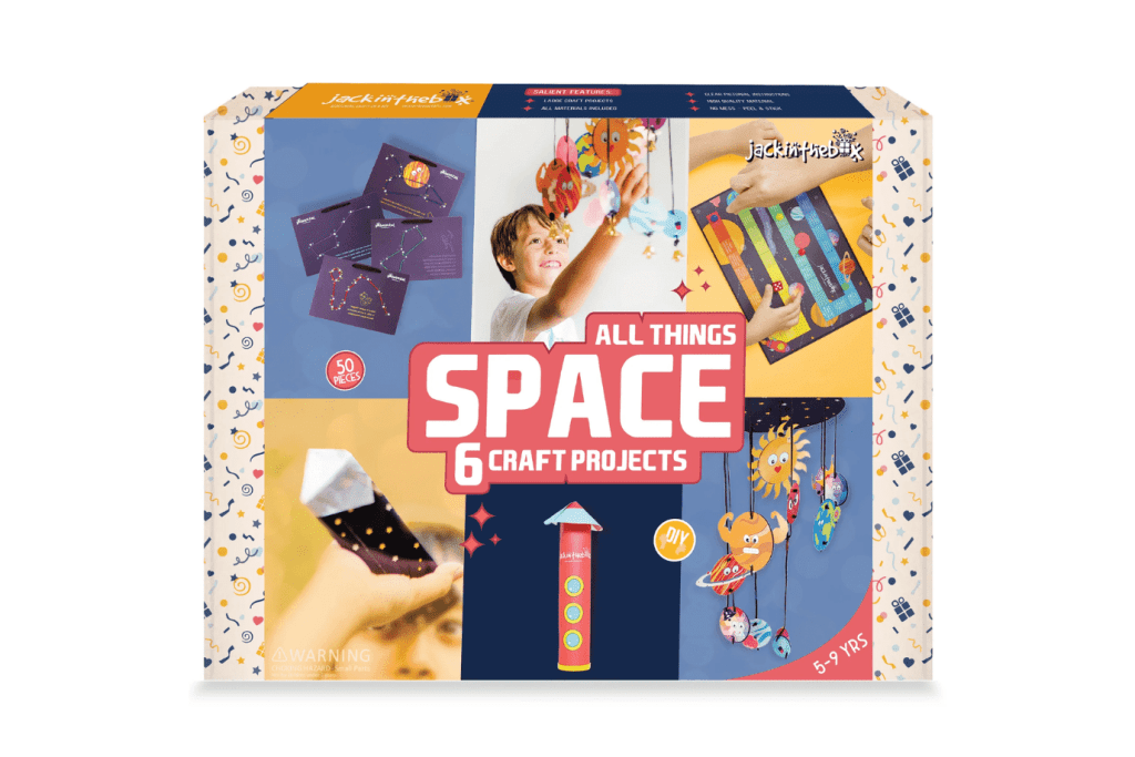 JackInTheBox 6-in-1 All Things Space, 5 years and up, 6 space-themed craft projects, best birthday gifts for kids, gifts for creative kids, gifts for kids who love space, The Montessori Room, Toronto, Ontario, Canada. 
