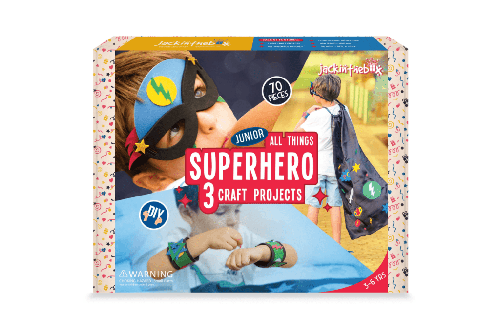 JackInTheBox 3-in-1 Junior All Things Superhero, 3 years and up, gifts for superhero lovers, superhero-themed crafts, best gifts for kids, pretend play toys for kids, best gifts for creative kids, The Montessori Room, Toronto, Ontario, Canada. 