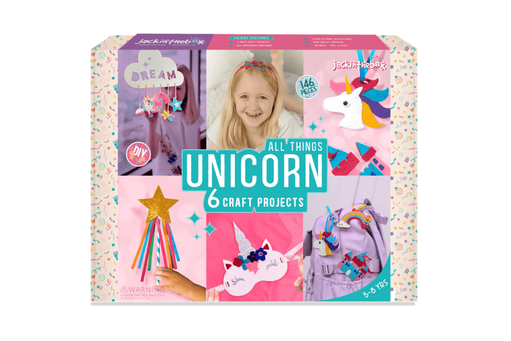JackInTheBox 6-in-1 All Things Unicorn, 5 years and up, 6 unicorn-themed craft projects, best gifts for kids, creative gifts for kids, craft gifts for kids, The Montessori Room, Toronto, Ontario, Canada. 