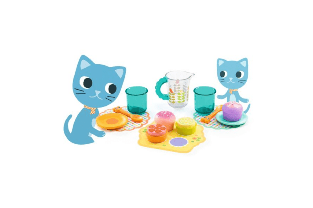 Kitten’s Snack Set, Djeco, pretend play toys for toddlers, imaginative play toys for toddlers, tea sets for toddlers, The Montessori Room, Toronto, Ontario, Canada. 