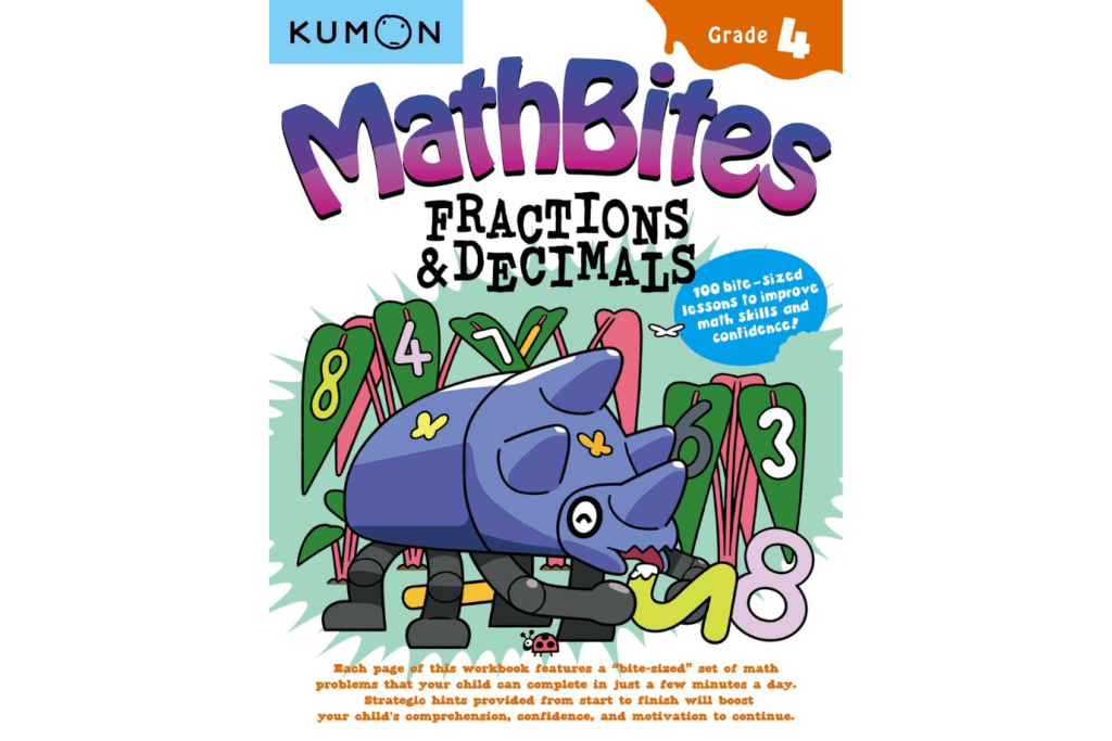 Kumon: MathBites: Grade 4 Decimals and Fractions, math workbooks, extra math practice, developing confidence in math, activity books, The Montessori Room, Toronto, Ontario, Canada. 