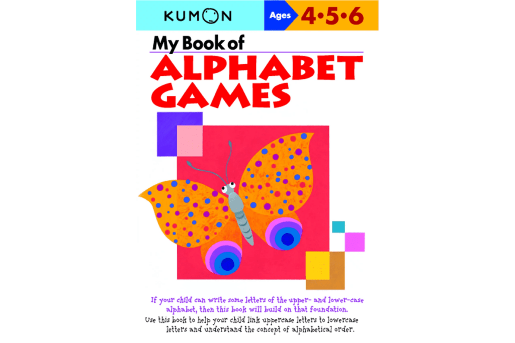 Kumon: My Book of Alphabet Games (Ages 4 - 6), letter learning, letter tracing, activity books, kindergarten prep, alphabetical order, uppercase letters, lowercase letters, The Montessori Room, Toronto, Ontario, Canada. 