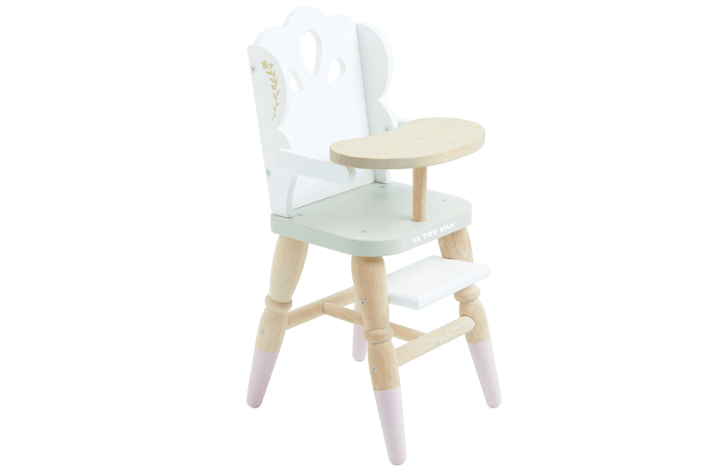 Dolls Wooden High Chair, Le Van Toy, pretend play toys for toddlers, doll accessories, pretend high chair, wooden high chair for dolls, The Montessori Room, Toronto, Ontario, Canada. 