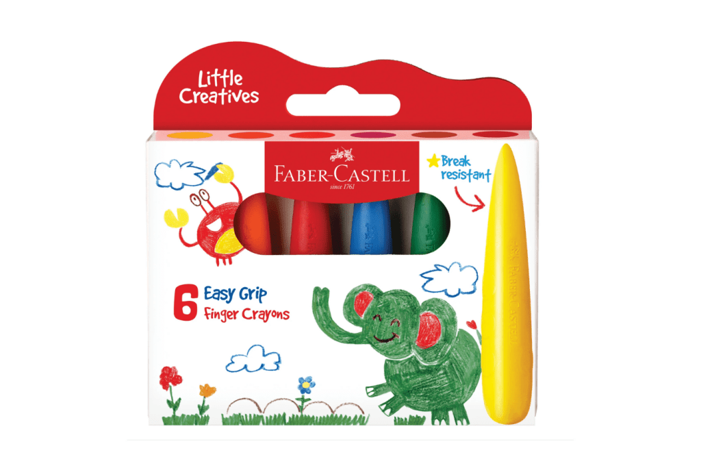 Little Creatives 6 Easy Grip Finger Crayons, faber-castell, art materials for children, non-breakable crayons, break resistant crayons, easy grip crayons, first crayons, The Montessori Room, Toronto, Ontario, Canada. 