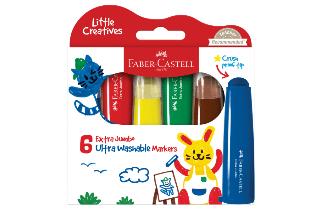 Little Creatives Jumbo Ultra Washable Markers, Faber-Castell, art materials for preschoolers, non-toxic markers, washable markers, The Montessori Room, Toronto, Ontario, Canada. 