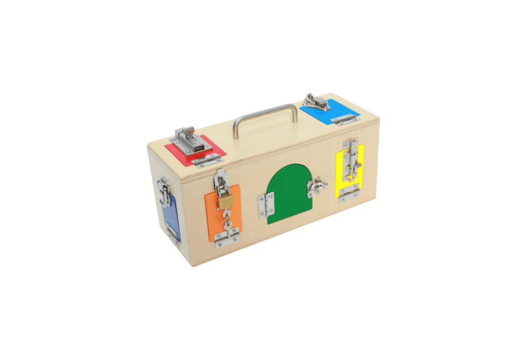 Locks and Latches box, Montessori materials, Montessori toddler materials, Montessori classroom materials, Montessori practical life skills, Montessori classroom packages, The Montessori Room, Toronto, Ontario, Canada. 