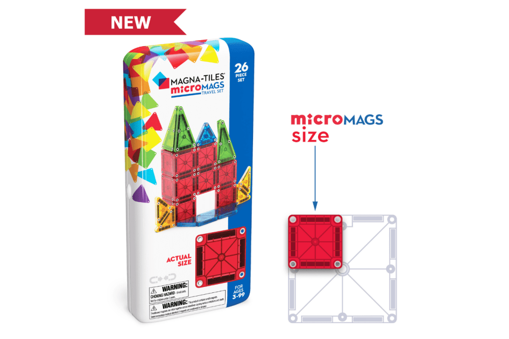 MAGNA-TILES® microMAGS 26 Piece Travel Set (Bold Colours), mini magnatiles, small magnetic tiles, travel size magnatiles, travel size magnetic tiles, micro mags, micromags, Toronto, Canada
