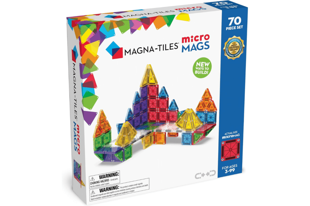 MAGNA-TILES® microMAGS Deluxe 70 Piece Set, building toys, magnetic toys, best gifts for 3 years and up, toys with longevity, travel toys for kids, The Montessori Room, Toronto, Ontario, Canada. 