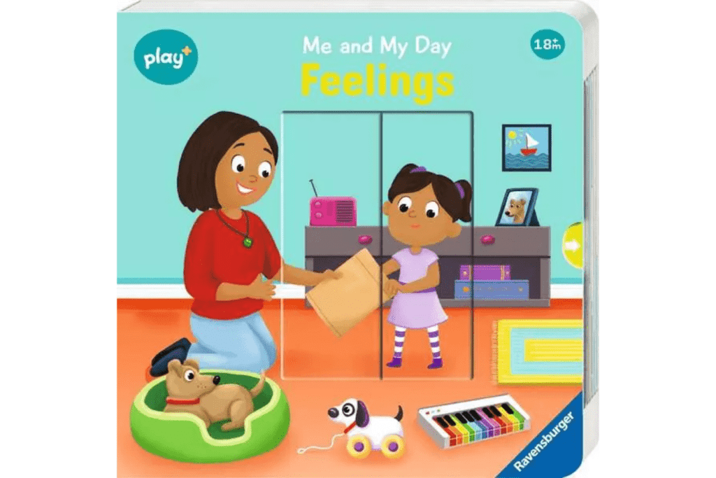 Me and My Day: Feelings Book, Ravensburger, Play+, books for toddlers, books about feelings for toddlers, board books about emotions, interactive board books, The Montessori Room, Toronto, Ontario, Canada. 