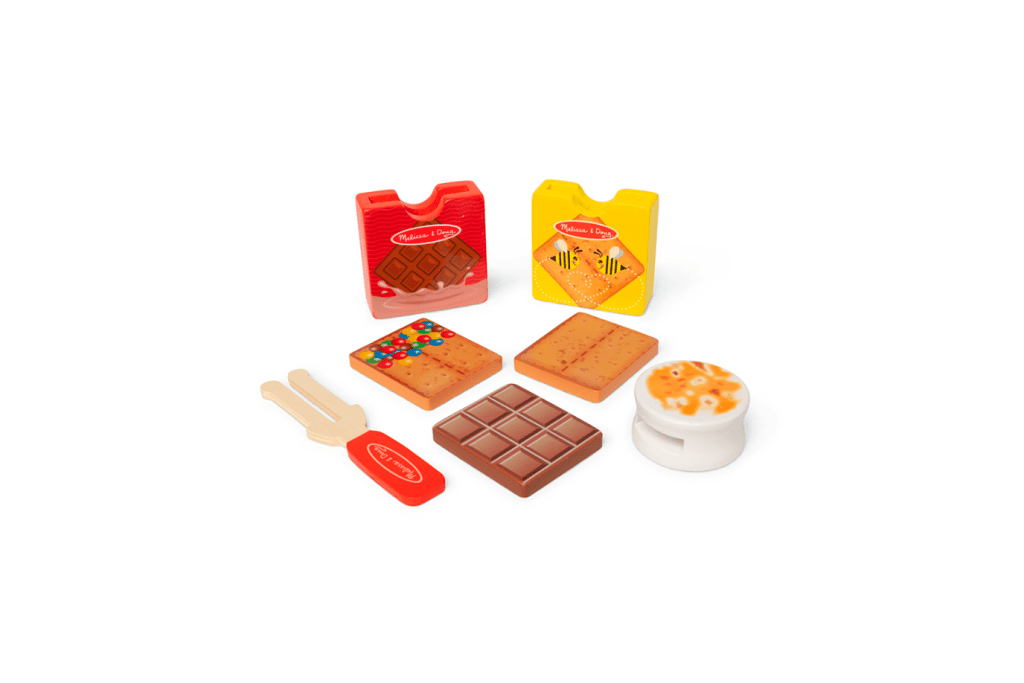 S&#39;mores Picnic Box, Melissa and Doug pretend food, wooden pretend food, imaginative play toys, best pretend play toys, The Montessori Room, Toronto, Ontario, Canada. 
