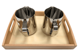 Montessori Dry Pouring Activity - includes 2 Metal Pitchers & Wooden Tray