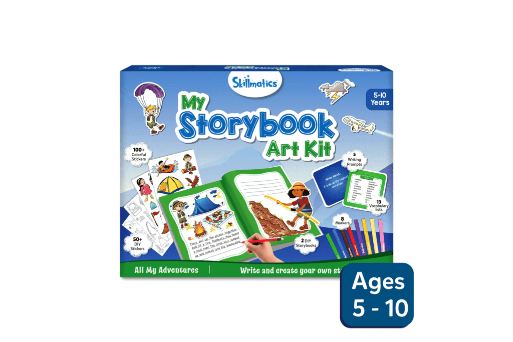 My Storybook Art Kit - All My Adventures (ages 5-10), Skillmatics, gifts for children who like to write, gifts for children who like to write short stories, gifts for creative children, imaginative toys, The Montessori Room, Toronto, Ontario, Canada. 