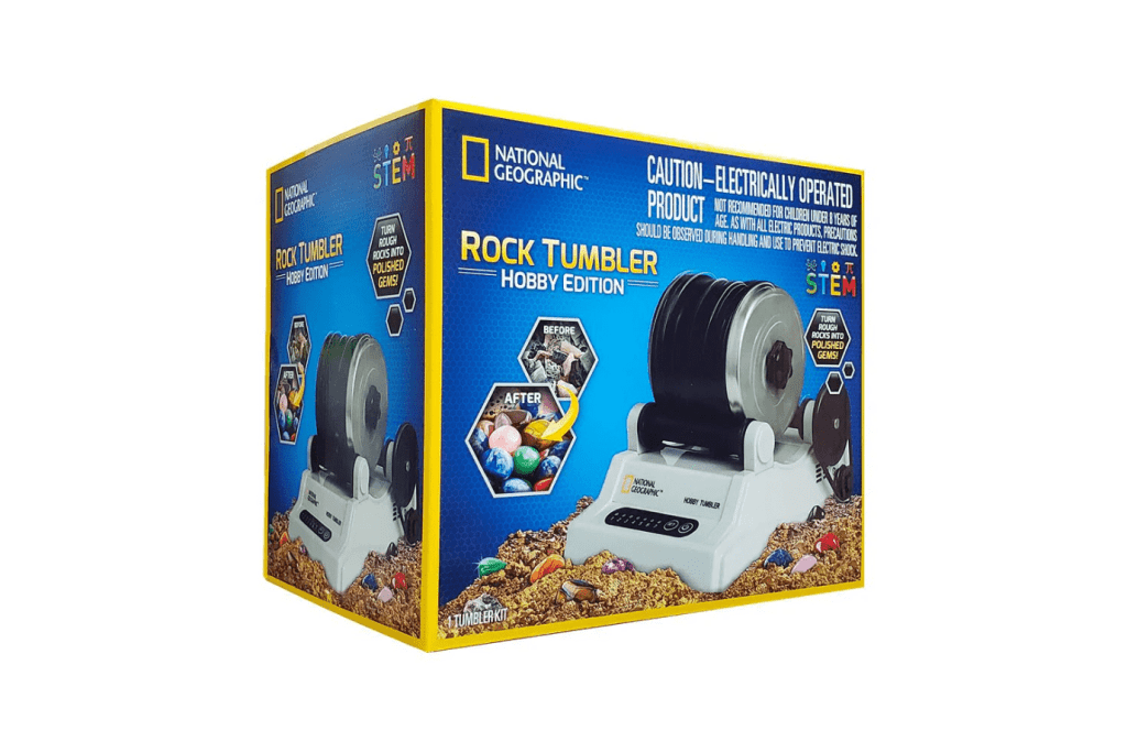 National Geographic Hobby Rock Tumbler, science toys, STEM toys, geology toys, gifts for children who like to collect rocks, best STEM toys, The Montessori Room, Toronto, Ontario, Canada. 