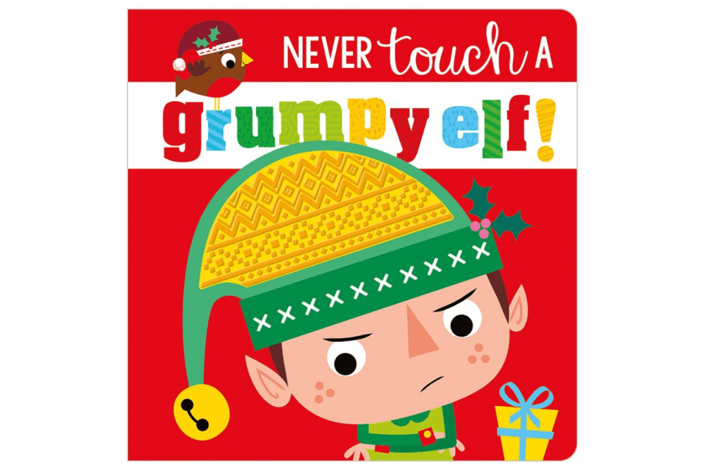 Never Touch A Grumpy Elf Board Book, Make Believe Ideas, sensory books for infants, Christmas books for infants and toddlers, touch and feel books for toddlers, Christmas books, The Montessori Room, Toronto, Ontario, Canada. 