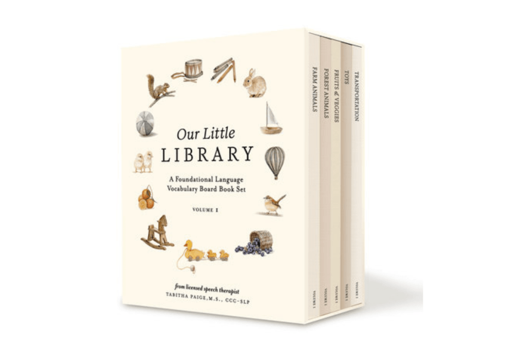 Our Little Library: A Foundational Language Vocabulary Board Book Set for Babies by Tabitha Paige, language books for toddlers, vocabulary books for toddlers, best baby shower gifts, best new baby gift, Toronto, Canada