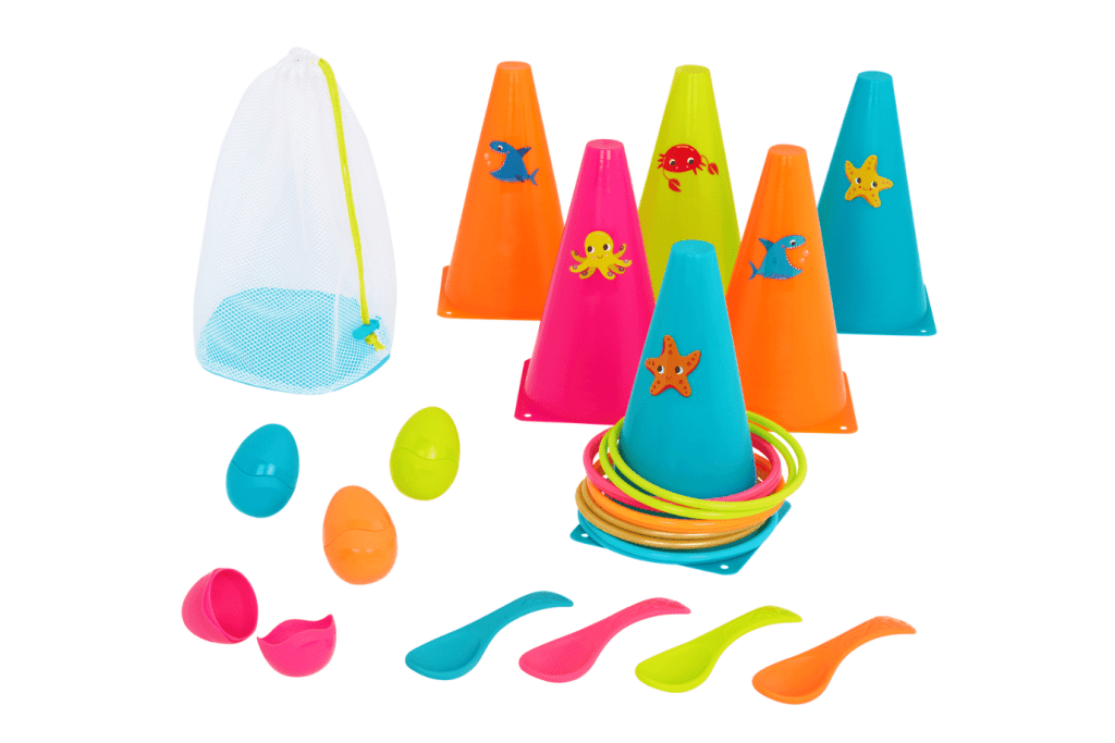 B. Toys Ring Toss & Egg-and-Spoon Game Outdoor Games Galore, egg and spoon game, ring toss, beach games for kids, beach toys for kids, fun beach toys for kids, beach games for children, Toronto, Canada