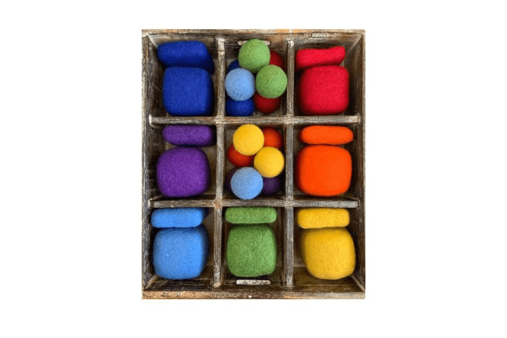 Fire the Imagination Rainbow Cube-Tile-Balls Set 29 pcs Papoose Rainbow Sorting Materials