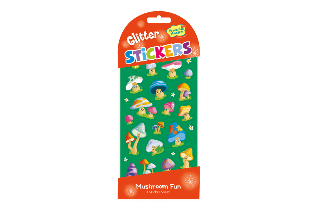 Peaceable Kingdom Glitter: Mushroom Fun Stickers Peaceable Kingdom Stickers - Scratch & Sniff, Glow In The Dark, Puffy, and Foil