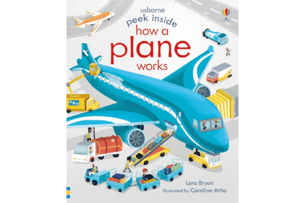 Usborne Peek Inside How a Plane Works, books about how planes work for kids, books for little kids about planes, books about going on a plane for kids, preparing kids to go on an airplane, Toronto, Canada