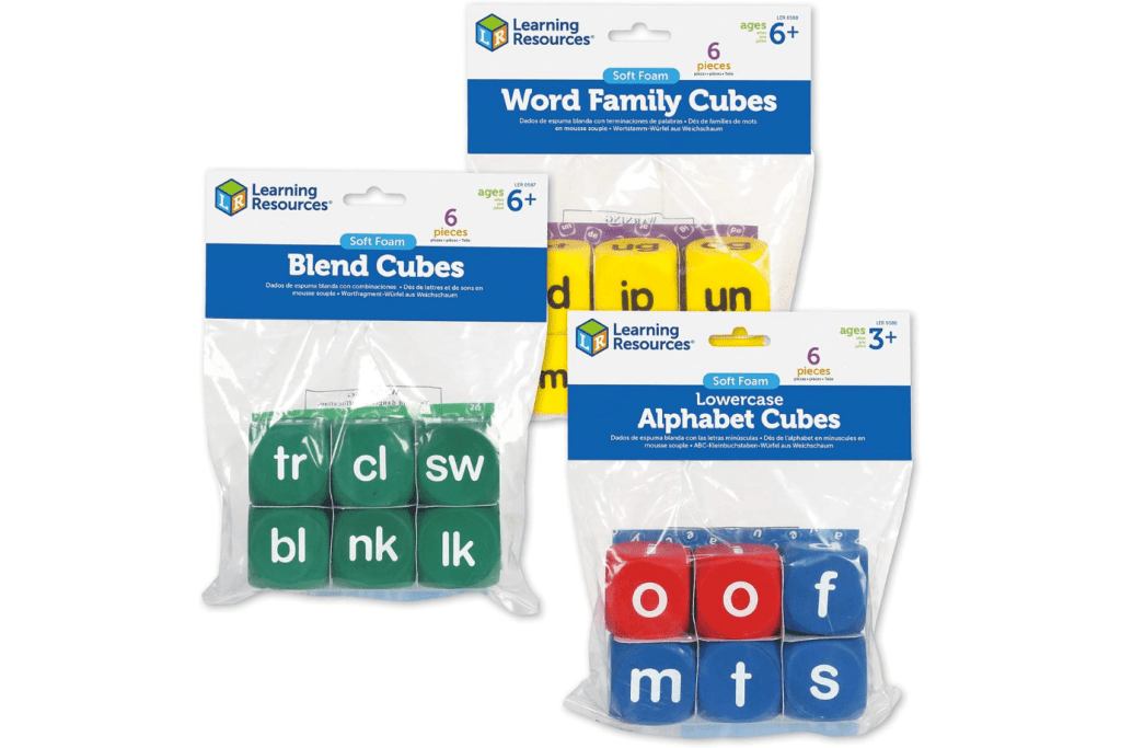 Phonics Cubes Class Set (18pcs), Learning Resources, language games, learning phonics, learning letter recognition, classroom games, word building, The Montessori Room, Toronto, Ontario, Canada. 