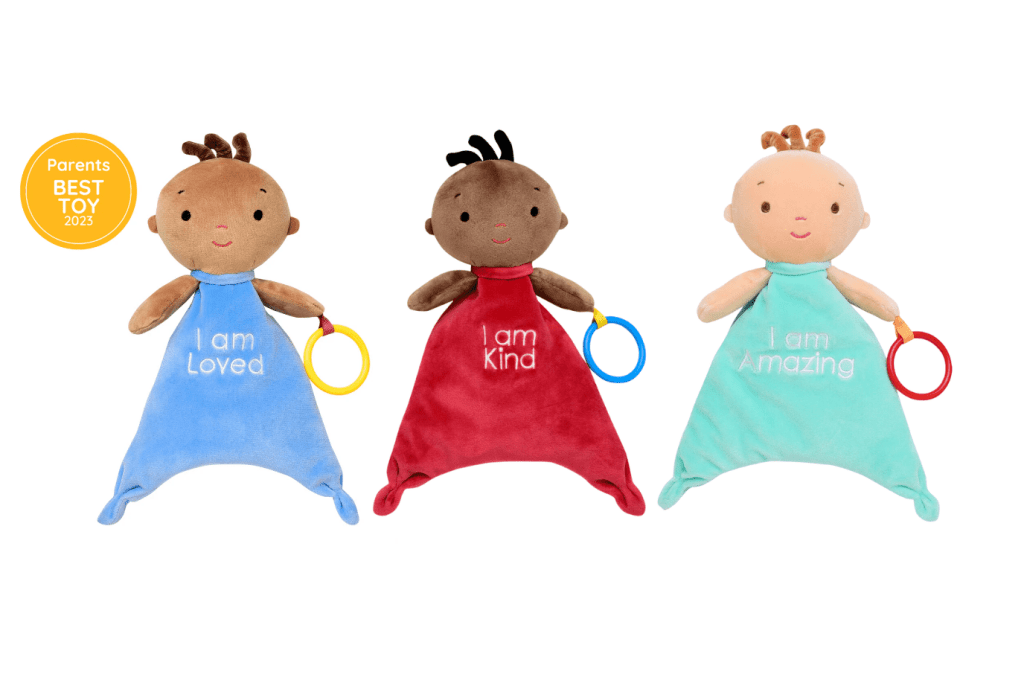 POSITIVE PALS®️ - SOFT SNUGGLER kids for culture, diversity toys, toys that promote diversity and inclusion, blanket doll for babies, black skin-tone doll, brown skin-tone doll, Toronto, Canada