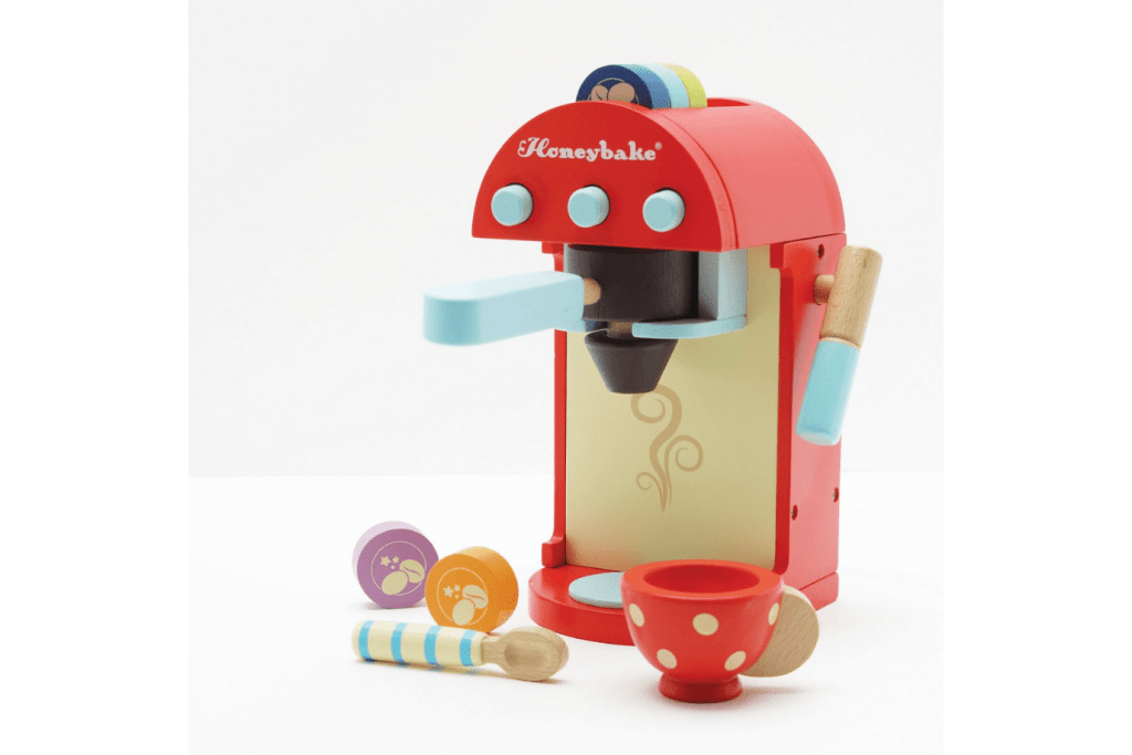 Roleplay - Coffee Machine & Pods By Le Toy Van, Pretend Wooden Coffee Machine and Pods, pretend play toys, best toys for pretend play, pretend kitchen accessories, The Montessori Room, Toronto, Ontario, Canada. 