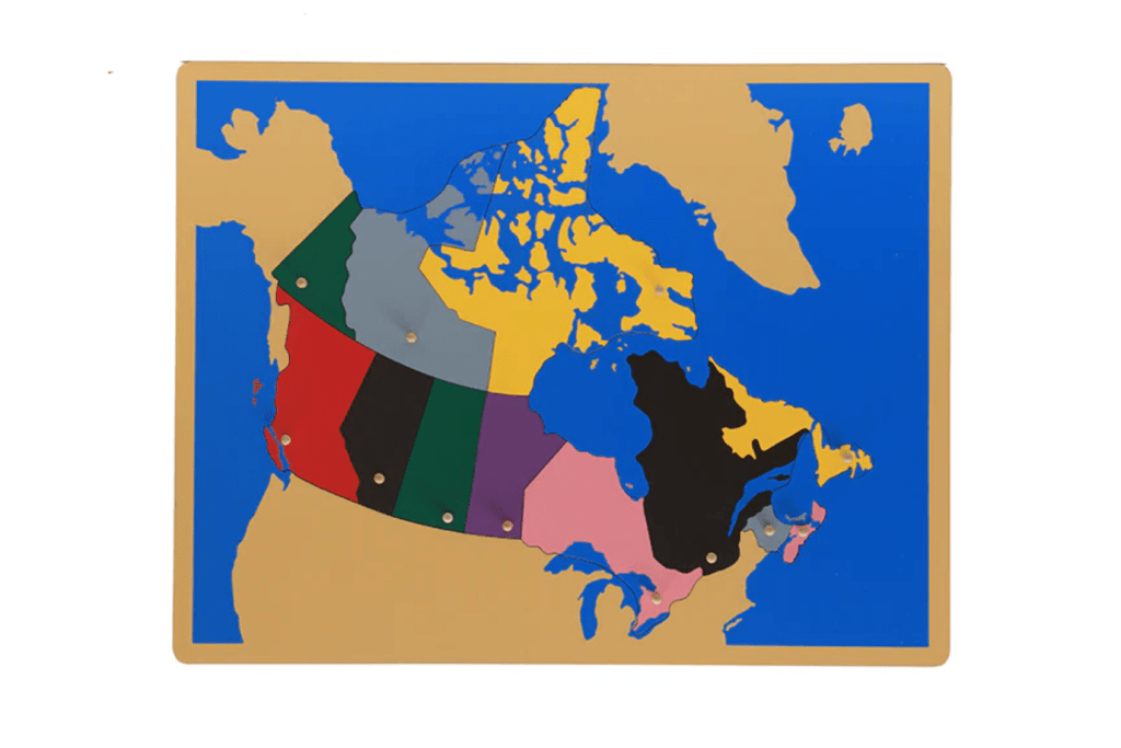 Puzzle Map of Canada, Montessori materials, Montessori Geography materials, Montessori culture materials, Montessori Casa classroom materials, Montessori Elementary classroom materials, Montessori Primary classroom materials, Montessori classroom packages, The Montessori Room, Toronto, Ontario, Canada. 