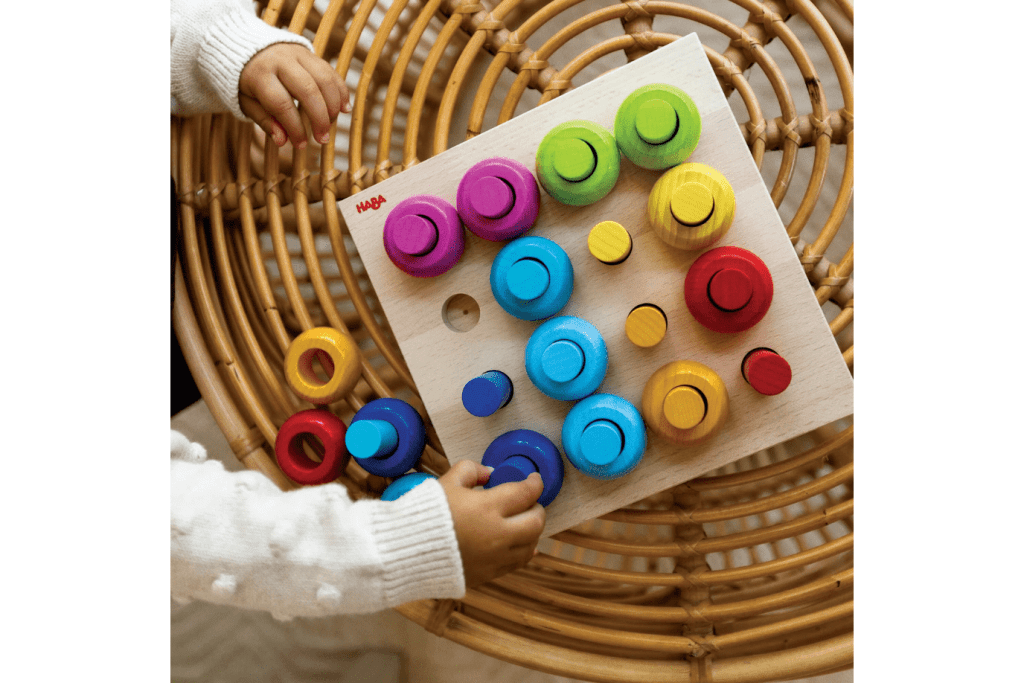 Rainbow Whirls Wooden Sorting and Stacking Game