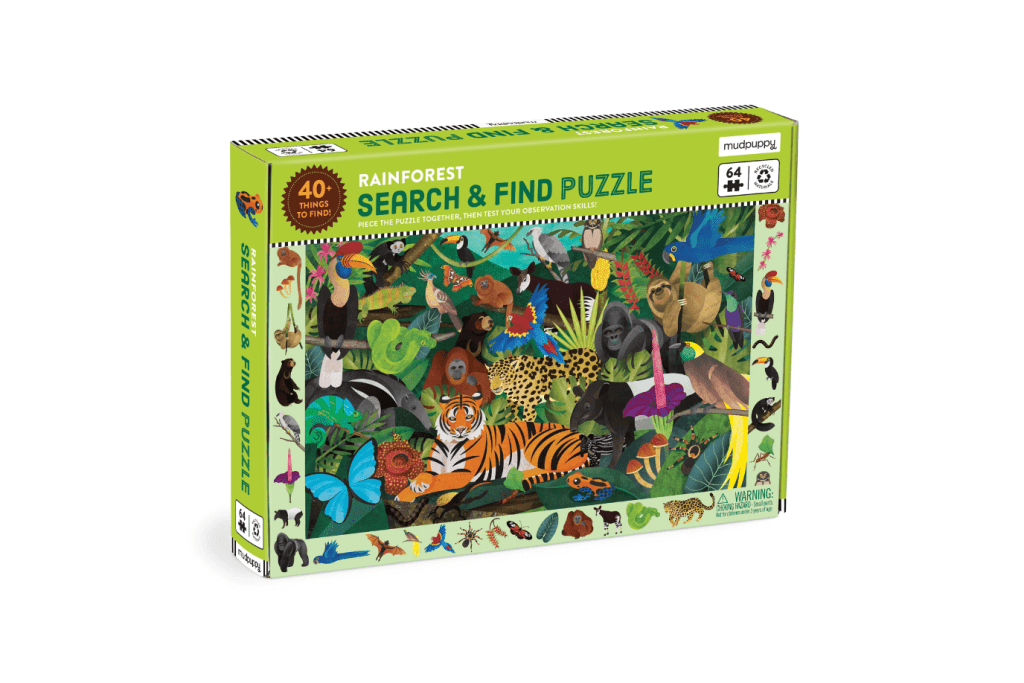 Rainforest Search & Find Puzzle, best jigsaw puzzles for kids, The Montessori Room, Mudpuppy, Toronto, Ontario, Canada. 