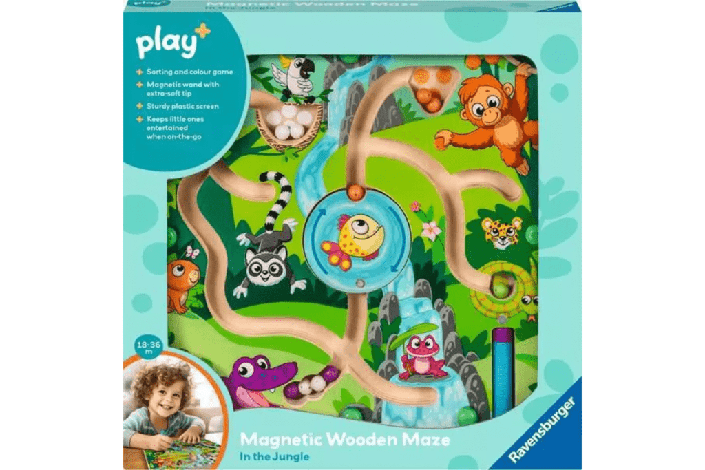 Ravensburger Magnetic Wooden Maze, Play+, travel toys for toddlers, magnetic mazes, fine motor toys, portable toys for toddlers, magnetic toys for toddlers, The Montessori Room, Toronto, Ontario, Canada. 