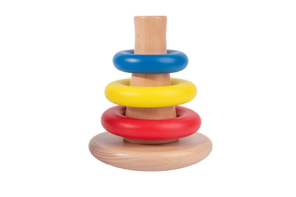Rocking Stacker, wooden infant toys, ring stacker, Montessori toys, best toys for an infant, The Montessori Room, Toronto, Ontario, Canada. 