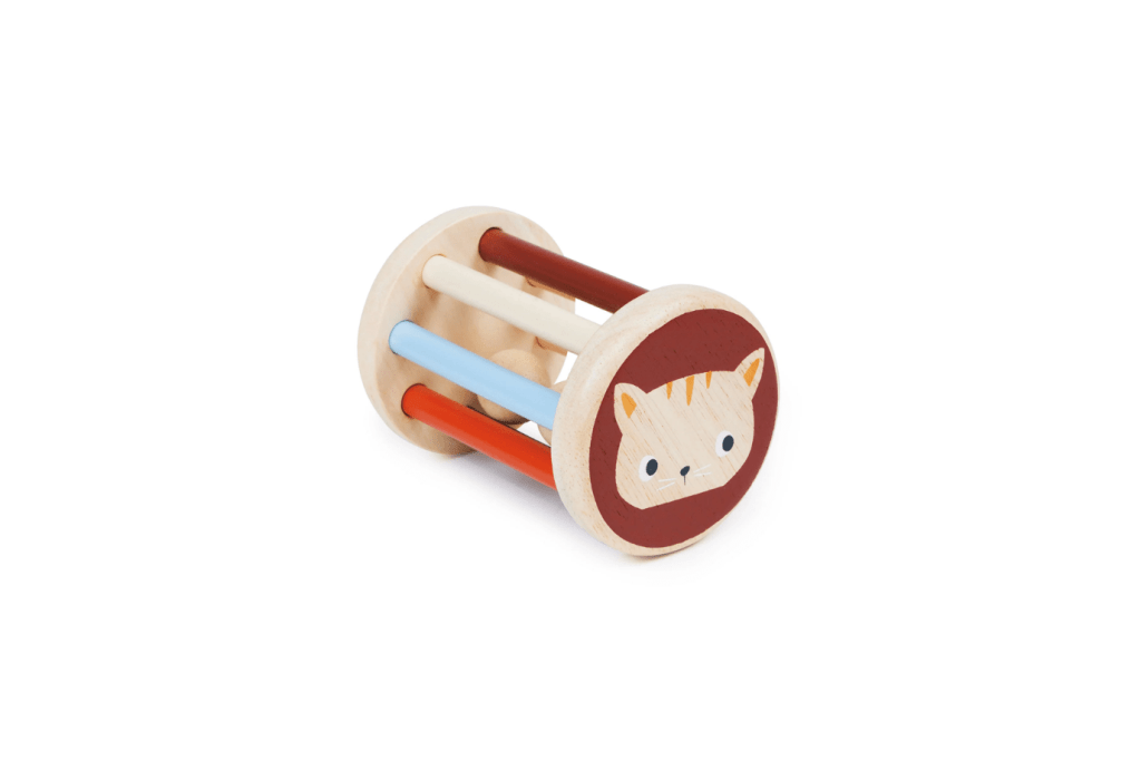 Rolling Kitten Rattle, Mentari, best rattles for baby, baby shower gifts, gifts for baby,  wooden toys for baby, The Montessori Room, Toronto, Ontario, Canada. 