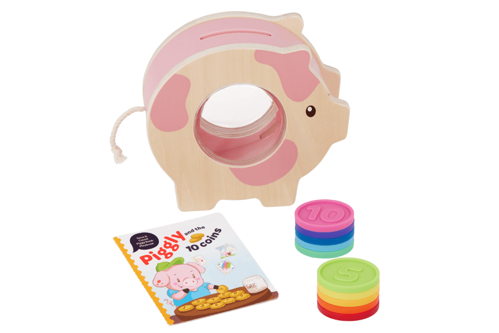 Save &amp; Count Piggy Bank by Battat Education, toys for toddlers, toy piggy bank, best toys for toddlers, best gifts for toddlers, fine motor toys, The Montessori Room, Toronto, Ontario, Canada. 